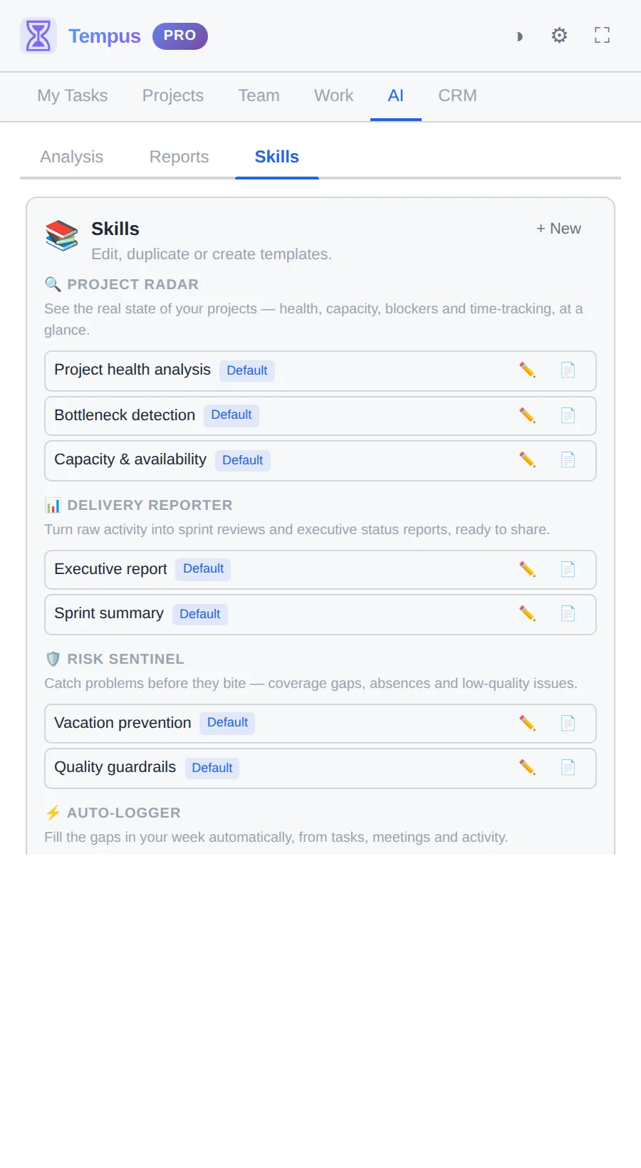 Tempus AI Skills: project radar, delivery reporter and risk sentinel